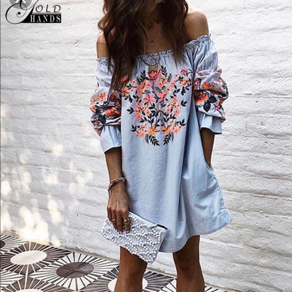 Free People Blue dress embroidery